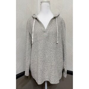 LOFT Lounge Women's Large Gray Hooded Sweater V-Neck Soft Knit Pullover